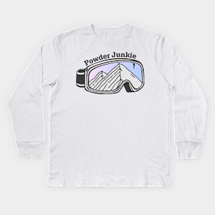 Sunset Mountain Ski Goggles | Powder Junkie Kids Long Sleeve T-Shirt